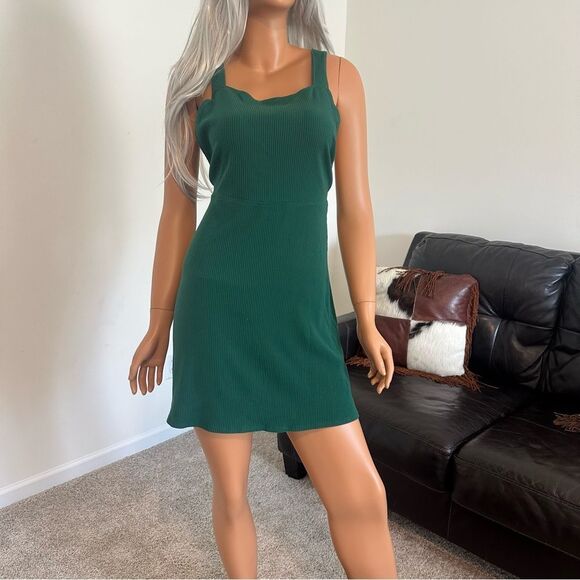 Reformation Janelle Ribbed Mini Dress L Emerald Green Spruce Sleeveless Summer - Picture 1 of 11